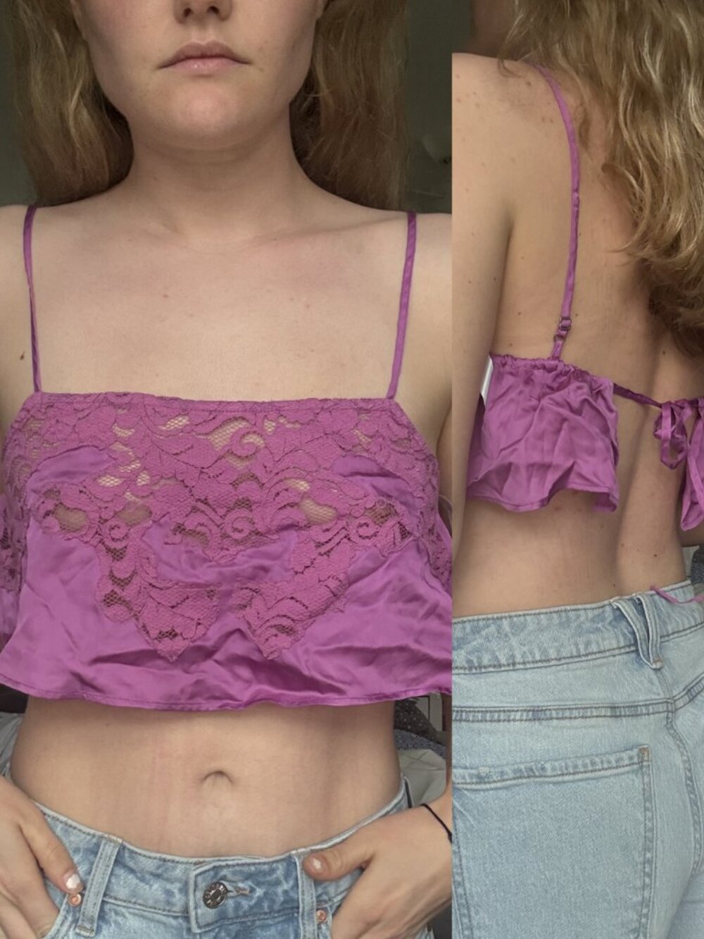 Free People Magenta Pink Lace Cropped Tank Top